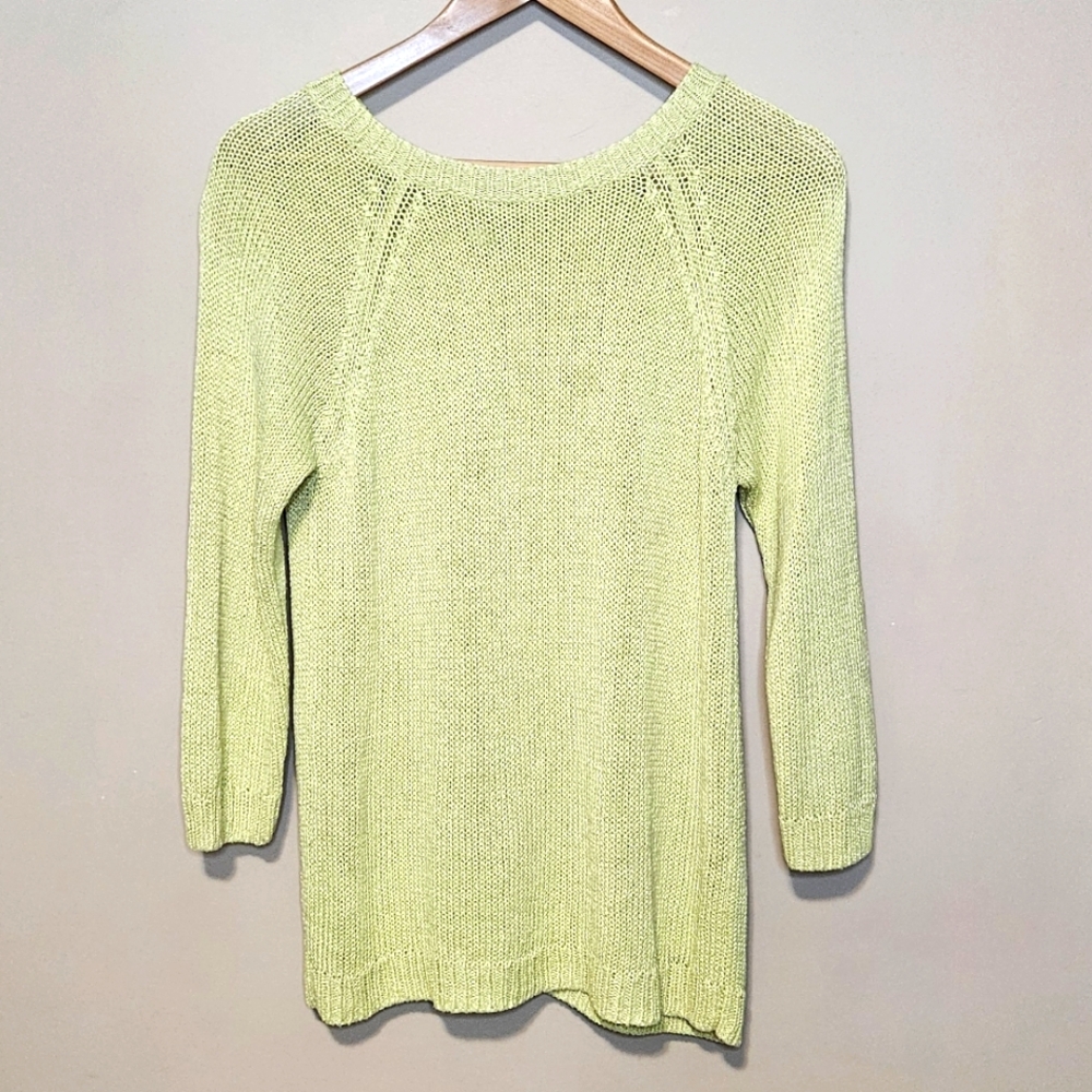 Wilfred Green Yellow 3/4 Sleeve Italian Yarn Loose Weave Open Back Sweater Sz M